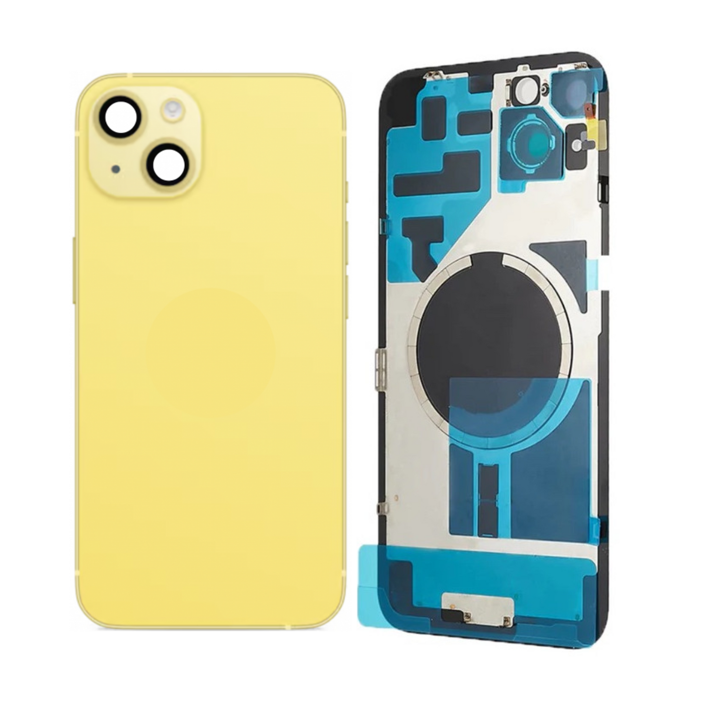 Vitre Arrière iPhone 14 Plus Jaune Assemblée avec Logo