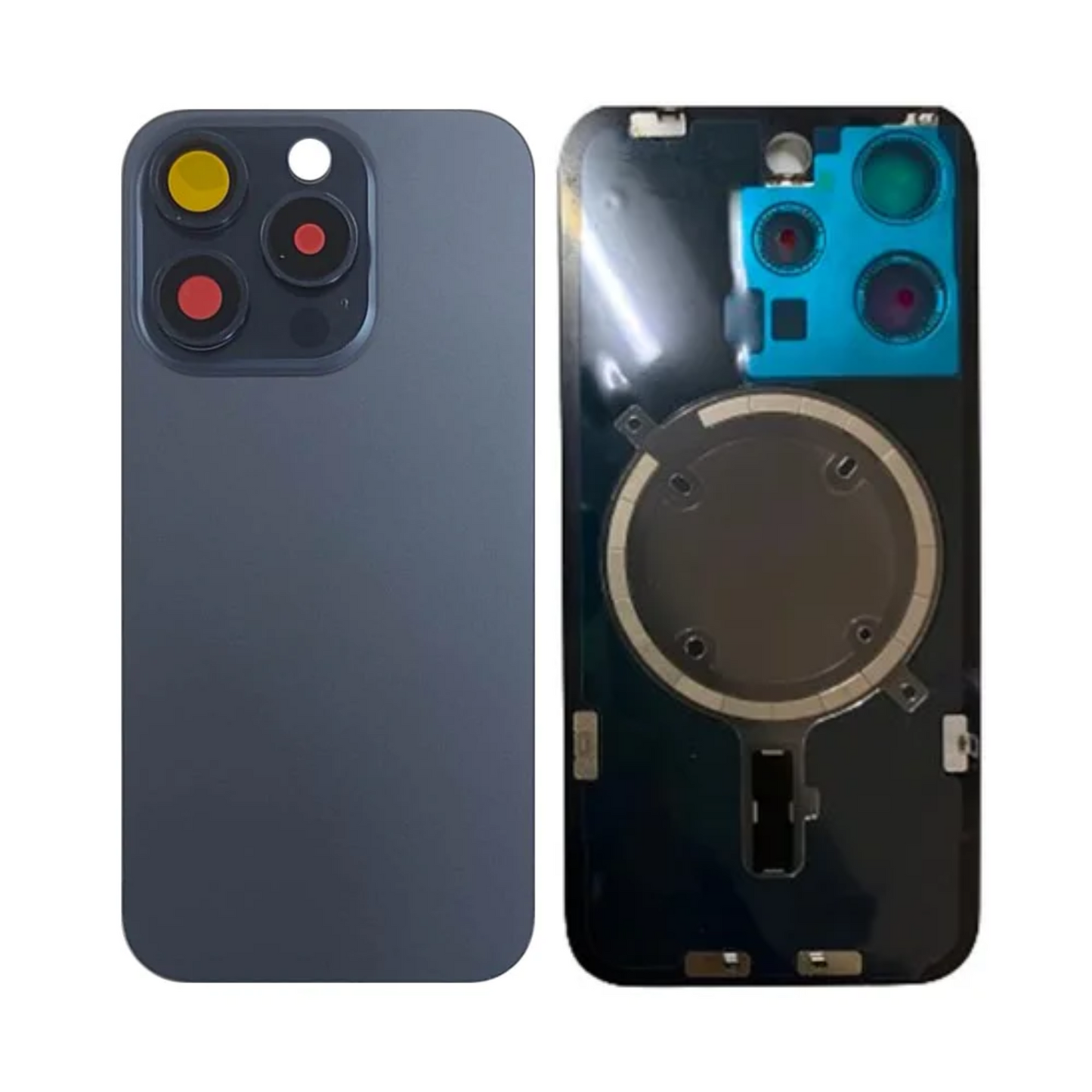 Vitre Arrière iPhone 15 Pro Titane Bleu Assemblée avec Logo